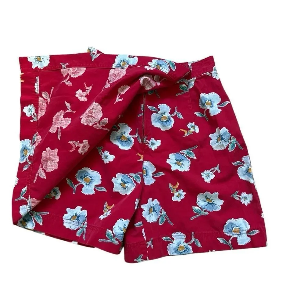 Vintage 90s LizWear Womens 2P Petite Red Floral Cotton Skort Skirt Shorts